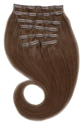 GLOBAL EXTEND® Clip-in-Extensions nahtlos I 100% Echthaar I Angenehmes Tragen | Einfaches Befestigen I Dichte und Volumen I Große Farbauswahl I Komplettes Set (50 cm, mokkabraun)