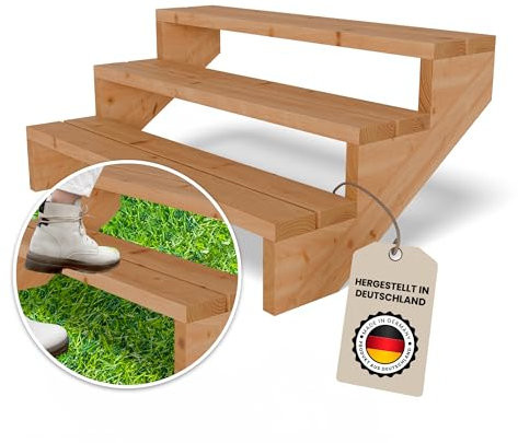 Gartenwelt Riegelsberger Terrassentreppe Breite 120 cm Treppe mit 3 Stufen Geschosshöhe 55 cm Massivholz Lärche Komplett-Set Wangen, Bohlen & Schrauben