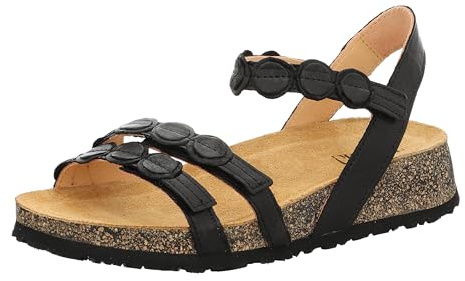 Think! Damen KOAK chromfrei gegerbte nachhaltige Sandale, Schwarz 0020,42 EU