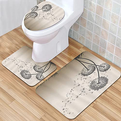 IUBBKI Badezimmermatte, Badezimmer-Anti-Rutsch-Matte, Pusteblumen-Wünsche, Badematten-Set, 3-teilig, saugfähig, rutschfest, Badematte, WC-Vorleger, Badteppich für Badezimmer, Schlafzimmer, Küche