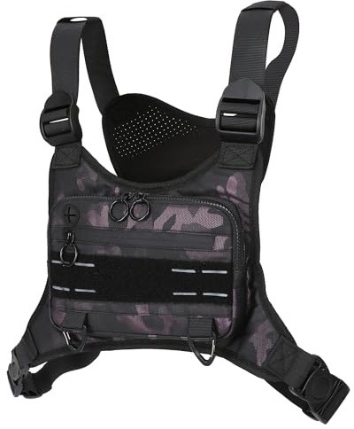 KOCULEMI Wasserabweisende Brusttasche für Männer und Frauen – Minimalistischer Laufrucksack für Workouts, Lauf-Telefonhalter mit extra Stauraum, leichte Laufweste, Motorrad-Brusttasche, Camouflage