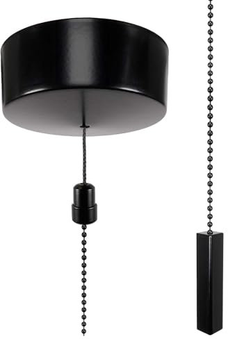 ElekTek UK Safety Approved Satin Black Bathroom Light Pull Switch Kit Square Bar & Black Chain, EN 60669-1 & CE Mark, Earth Terminal, 6A 250V, 1 or 2 Way use, Full Wiring Instructions