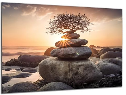 DARO Design - Wand-Bild 6mm HDF 84x56 cm Stein auf Stein Sonnenuntergang - Wand-Deko Bilder Wohnzimmer