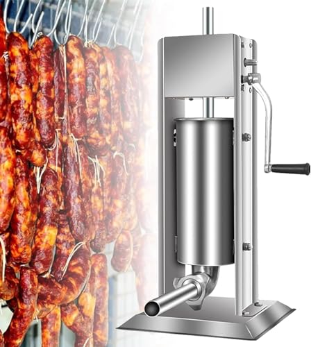 URJWAN Manual Sausage Maker, Homemade Sausage Meat Grinders, Olid Base Design, with 4 Filling Nozzles, Food Grade Material, for Commercial and Home Use,10L