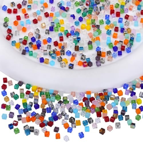 BEEFLYING 200 Pieces 3mm Cube Crystal Glass Beads for Jewelry Making Square Glass Spacer Beads for Bracelet Necklace Earring Craft Diy Home Decor(Mixed