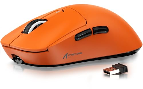 ATTACK SHARK X3 49g SUPERLIGHT Mouse, PixArt PAW3395 Gaming Sensor, BT/2.4G Wireless/Wired Gaming Mouse, 6 Adjustable DPI up to 26000, 200 Hrs Battery, G502, Office Mice for Win11/Xbox/PS/Mac (Orange)