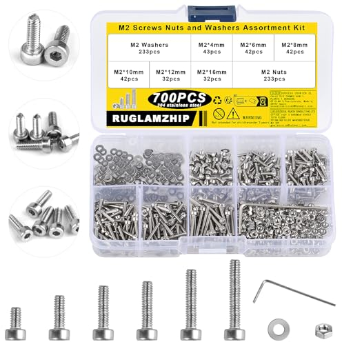 700 STK M2 Schrauben Set, Sechskantschrauben Muttern Set, Edelstahl Zylinderschrauben mit Innensechskant Schrauben mit Muttern Unterlegscheiben Sortiment Kit Maschinenschrauben Gewindeschrauben Set