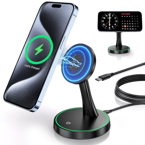 Mag-Safe Charger Stand Compatible,15W Fast Wireless Charger for iPhone 16/iPhone 15/14/13/12 Series Magnetic Wireless Charging Station with Controllable Sleep-Friendly Light for AirPods 3/Pro/Pro 2