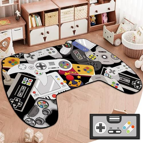 Lacut Gaming-Teppich, Gamepad-Form, 60 x 40, Gamepad-teppich 1, Rutschfest, Samt, Niedriger Stapel, Maschinell hergestellt, Schlafzimmer, Innen- und Außenbereich