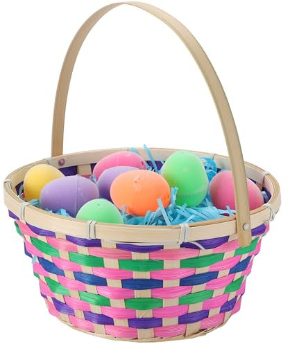 JOYIN Osterkorb, bunt, rund, gewebt, leer, Geschenkkorb mit klappbarem Griff, für Mädchen und Jungen, Ostereiersuche, Party-Leckereien