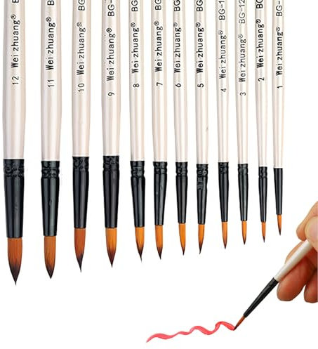 Kasoud Pointed Brushes, 12PCS Artists Paint Brushes Set, Paint Brushes 12 Pieces Set, Professional Fine Tip Paint Brush Set, Round Pointed Tip Nylon Hair for Acrylic Watercolor Oil Painting (White)