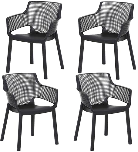4X Gartenstühle Stapelstuhl Easy Bistrostühle Terrassenstühle - Stapelsessel 80cm Balkonstühle Kunststoff Gartenstuhl mit Armlehnen anthrazit stapelbar, wetterfest Garten, Terrasse & Balkon
