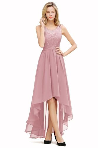 Misshow Robe de Bal Longue Elégante plissée en Mousseline de Soie Robe pour Mariage Invitée Femme Temoin sans Manches Rose 32