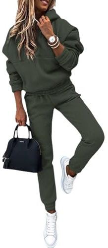 Yegirlzs Completo Sportivo 2 Pezzi - Tuta Donna Manica Lunga Con Felpa Cappuccio e Pantaloni Jogging - Abbigliamento Sportivo Autunno Inverno Verde S