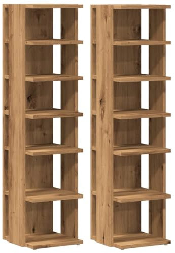 vidaXL Artisan Oak Engineered Wood Shoe Cabinets - 2 Pack - 6 Shelves Each - Durable & Dust-Free Shoe Organizer
