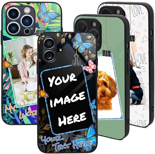 PrintMyPhoneCase Personalised Case for iPhone 16 Plus, Custom Add Image, Photo, Text -Toughened Glass panel with shockproof TPU Rims | Optional Glow in the Dark | Photo Frame-1 Image