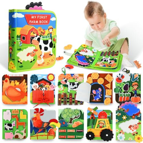 Ulikey Busy Board Montessori Jouet Enfant 1 an, Thèmes de la Ferme Planche d'Activités 20 en 1 pour Tout-Petits, Jouet Éducatif Sensoriel Préscolaire, Montessori Jouet Cadeau pour Enfant 1 2 3 4 Ans
