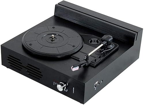 Reproductor de vinilo vintage, reproductor de discos de vinilo Bluetooth, soporte giratorio de madera de roble con 1 ranura, 2 altavoces estéreo integrados, gramófono de 3 velocidades