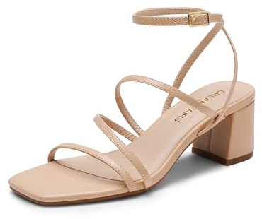 DREAM PAIRS Womens Block Heels 2 inch Strappy Square Toe Dressy Chunky Low Heeled Sandals for Party Wedding Evening,Size 5,Nude-Pu,DWUMHS2512