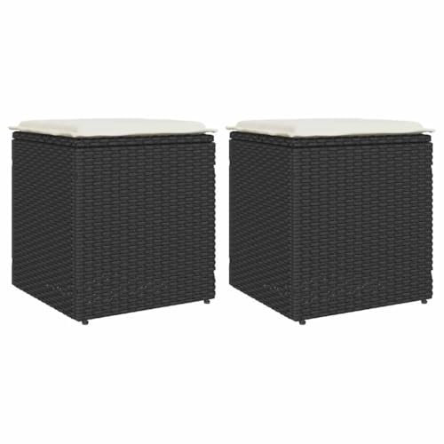 vidaXL Gartenhocker mit Kissen 2 STK. Schwarz 40x40x43 cm Poly Rattan, Outdoor Hocker, Garten Sitzhocker, Sitzhocker Terrasse, Terrassenhocker