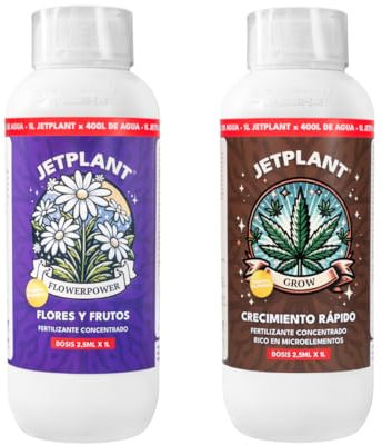 Fertilizantes Líquidos Grow y Flowerpower: Pack 2 en 1. Desarrollo Completo para Crecimiento Vegetativo y Floración. 2L – Rinde 800L.