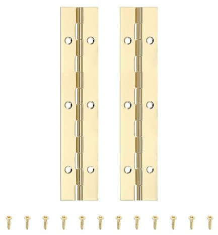 PATIKIL 6x1.2 Inch Piano Hinge,2 Pcs 304 Stainless Steel Continuous Hinge with Holes for Piano Gate Door Wooden Storage Box Cabinet Boat,Gold