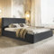 MOTIVENA Boho Polsterbett 160x200 mit Bettkasten, mit Stauraum, Bett Kopfteil Samt, ohne Matratze, Bett Samt, Grau Anthrazit