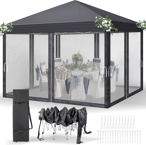 Outopee 3m x 3m Ez Pop Up Canopy Tent With Mosquito Netv for Party, Grey