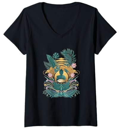 Damen Handpan Buddha Drums Music Handpan T-Shirt mit V-Ausschnitt