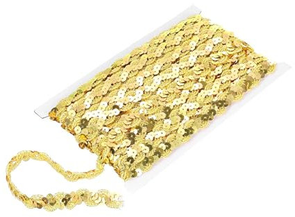 YFaith Paillettenband 30 m, Trim Glänzende Paillettenbänder, S-Wellenform Pailletten-Bandbesatz Breite 15 mm, Helles Gold Pailletten Bänder, für Kleidung, DIY-Projekte