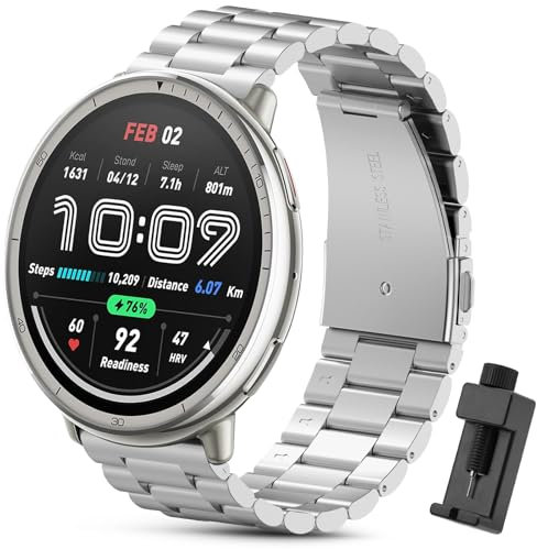 ENCorrea Metal Correa Compatible con Amazfit Active 2/Active/GTS/GTS 2/Garmn Vivoactive 5, Pulsera de Repuesto de Acero Inoxidable para Amazfit Active 2.(No Host) (Plata)