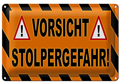 Vorsicht | Stolpergefahr | Warnschild | Metall | Robust | 20 cm x 30 cm