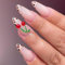 MouyouGlow Long False Nails, Stiletto Nude Leopard French 3D Red Cherries Y2K Coquette Press on Nails with Nail Glue, Red Cherries Fake Nails