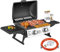 Outsunny Barbecue gaz de table transportable, 2 brûleurs 5,6 kW, barbecue gaz de camping avec grille de cuisson, étagères latérales, couvercle, thermomètre, pour camping, jardin et balcon, noir