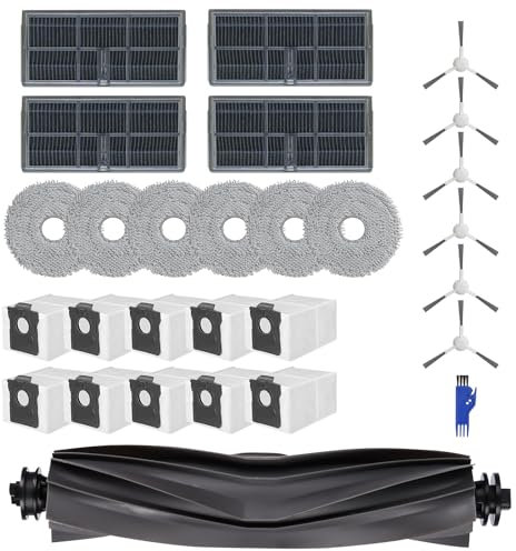 27 Stück Zubehör für Dreame L10s Pro Ultra Heat/L10s Ultra Gen 2/Mova E30 Ultra Saugroboter, Ersatzteile mit 1 Hauptbürste, 10 Staubbeutel, 6 Wischtücher, 6 Seitenbürsten, 4 Filter