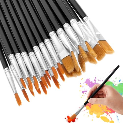 Pinselset, 100 Stück Pinsel Set 50 Runde Pinsel und 50 Flache Pinsel Pinselset Acrylfarben Künstlerpinsel für Anfänger Künstler und Gemälde Liebhaber(Schwarz)