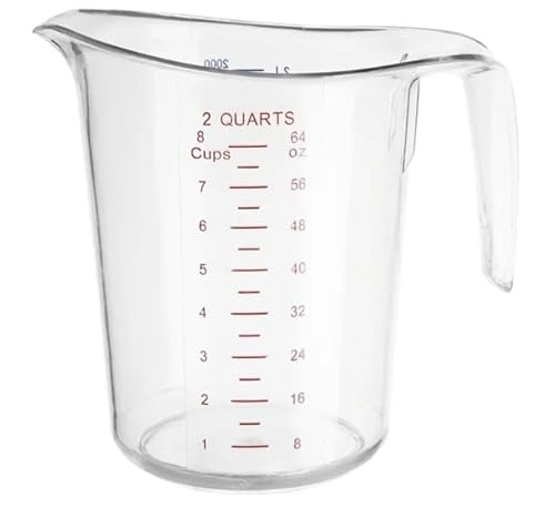 Vogue Polycarbonate Measuring Jug, 2 Ltr | Shatter-resistant body has clear, raised graduations and a sturdy handle for stable, drip-free commercial pouring.