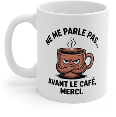 Tasse Humour Matin Café – Mug Grincheux 325ml – Cadeau Drôle Anti Bavard Avant Caffeine