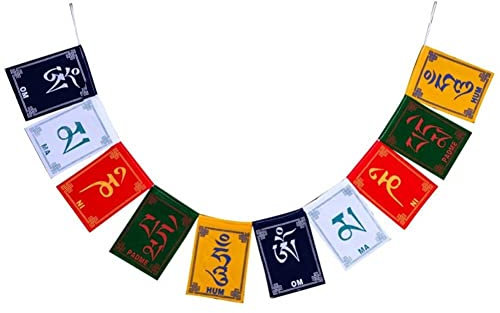 Uzztfa Drapeaux De Prière Tibétains, Bouddha De Compassion Drapeaux De Prière Tibétains Om Padme Hum Set Drapeaux De Prière Bouddhistes Tibétains Bannière Bouddhiste Zen Extérieure