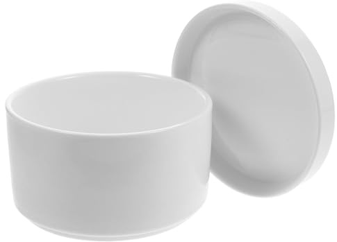 Mikinona Keramikschale mit Deckel, Weiß, Praktische Schüssel aus Keramik | Zuckerdose Porzellan, Dicht Verschließbar für Frische Aufbewahrung, Schlichtes Design