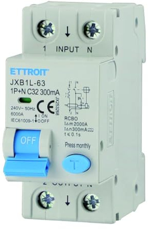 ETTROIT INTERRUTTORE MAGNETOTERMICO DIFFERENZIALE SALVAVITA CLASSE A PER BARRA DIN 2 MODULI 1P+N 300mA 220V-6KA (32 AMPERE)