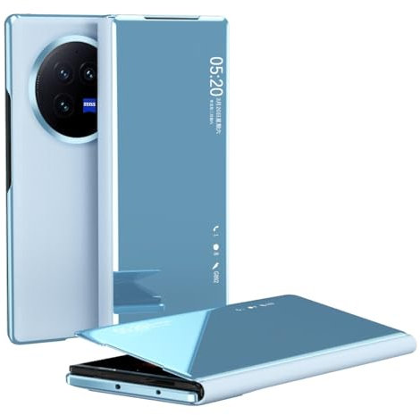 Protection d'écran de téléphone Compatible avec Vivo X Fold 3, coque de téléphone avec fenêtre intelligente transparente, étui de téléphone de luxe à rabat fin, miroir rigide en cuir PC, fenêtre intel