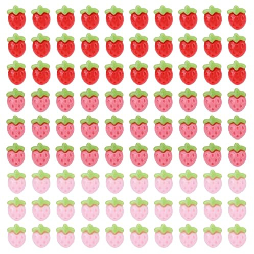 lasuroa 90 Stück Mini Harz Erdbeeren, Flache Erdbeer-Charms Süße Fruchtperlen Verzierungen Handyhülle Deko für Basteln DIY Schmuck Scrapbooking Ornamente