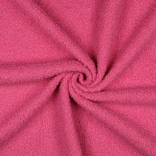 Teddyplüsch-Stoff in Boucléoptik mit Fleece-Rückseite, Meterware zum Nähen z. B. für Jacken, Teddymäntel, Kinderkleidung - Meterware ab 50 cm (pink)