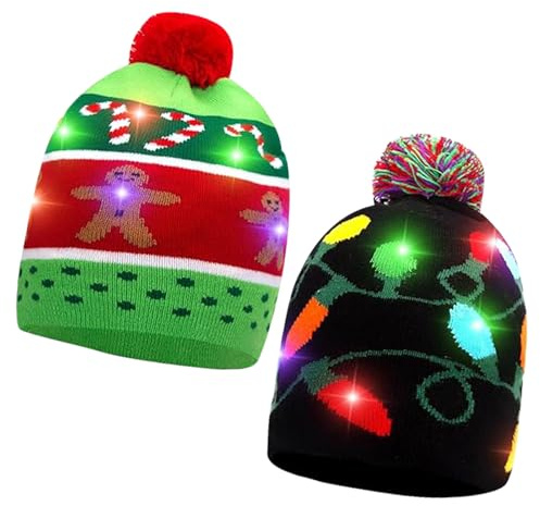 DIELIANHUA 2 Stück Weihnachtsmütze LED, Weihnachtsmütze, Weihnachtsmützen, Weihnachtsmützen Mit Licht, LED Weihnachtsmützes, Mütze Mit LEDs Licht, Geeignet für Weihnachts- und Silvesterfeiern/A