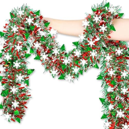 BSITSSS 5Pcs Christmas Tinsel, 2 Meters Multicoloured Shiny Tinsel Garland, Christmas TreeTinsel 9 cm Wide, ChristmasDecorationsTinsel for Xmas Tree Stairs Home Party Office Decoration