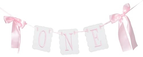 WEKAMOS One Year Old High Chair Banner mit Stickerei-bogen und Rosa Quasten Maßgeschneiderte Geburtstagsgirlande für Jungen Mädchen Stilvolle Hochstuhldeko für Smash Cake Party