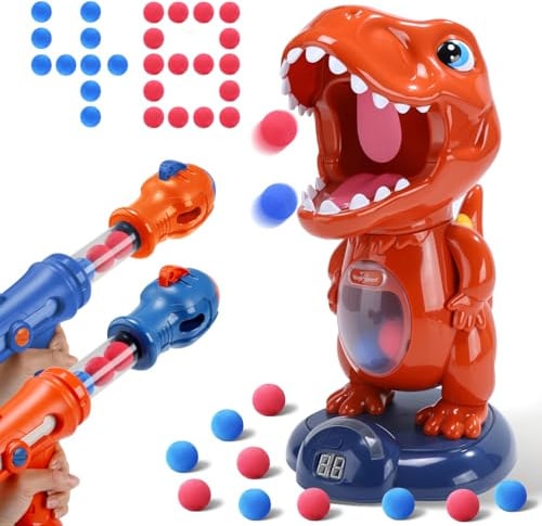 EagleStone Dinosaur Shooting Game for Kids Ages 3-9 Moving Target Toy | with 2 Air Pump Guns, 48 Foam Balls, LED Score Display and Sound Effects, Indoor Outdoor Party Gift for Boys and Girls