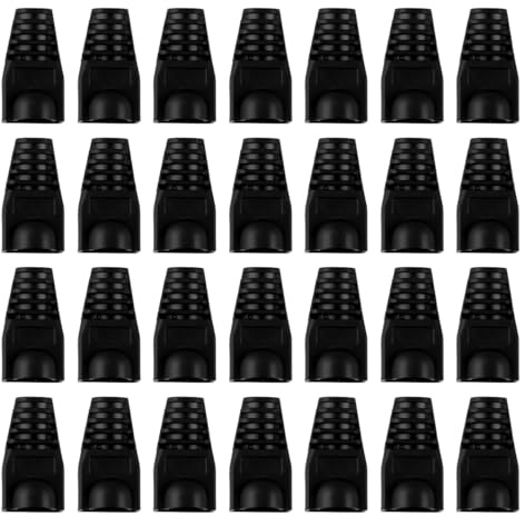 Lotsdonxia 100PCS RJ45 Strain Relief Boots, Black Ethernet Cable Connector Covers for Cat7 Cat7A Cat8 Network Cable, 8P8C Plug Protector Caps