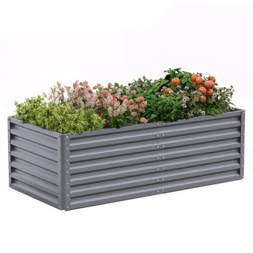 Amopatio Hochbeet Metall, Pflanzbeet Hochbeete für Garten, 180x90x60 cm, Hochbeete-kit 970 L für Gemüse Blumen Sukkulenten Kräuter, Blumenbeet & Pflanzentrog, Verzinkter Stahl, Grau